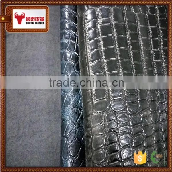 Crocodile pu Coated Cow Finished Leather for Bag photo-4