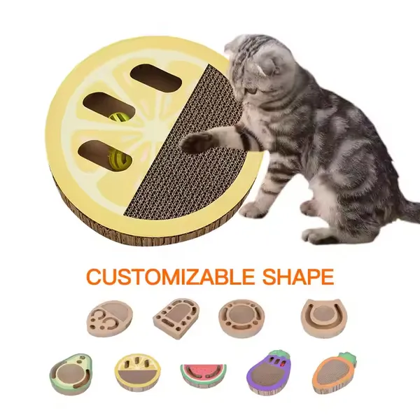 Meow Love Fruit Shape Pattern Corrugated Cat Scraper Cardboard With Toy Exercise Break photo-5