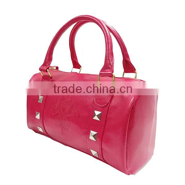 Fashion Fancy With Embossed Logo Pink PU Mini Boston Bag Handbag photo-4
