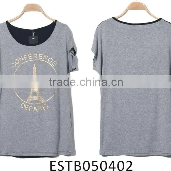 Ladies printed batwing sleeve modal t-shirt