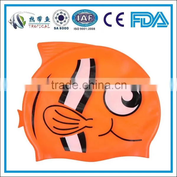 Kids Bright Orange Color Novelty Swimming Caps