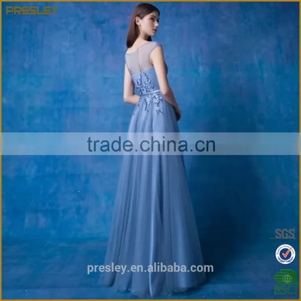Presley Oem Custom Made Sleeveless Lace Dress Light Blue Women Wedding Dress photo-3