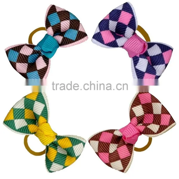 Dog Pet Cat Puppy Hair Bows Mixed Colors Grid Dog Hair Bows photo-3