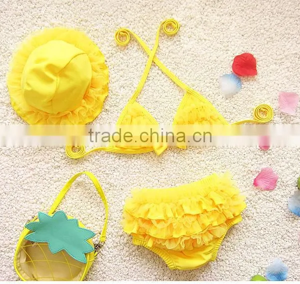 Cute Summer Girl Swimswear For Kids,Fashion Children Bikini Set With Hats photo-3