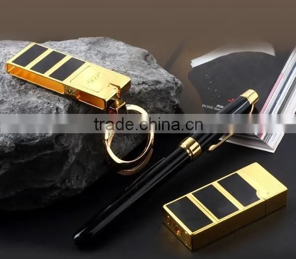 Golden Color Metal Key Chain and Lighter Business Gift Set photo-2