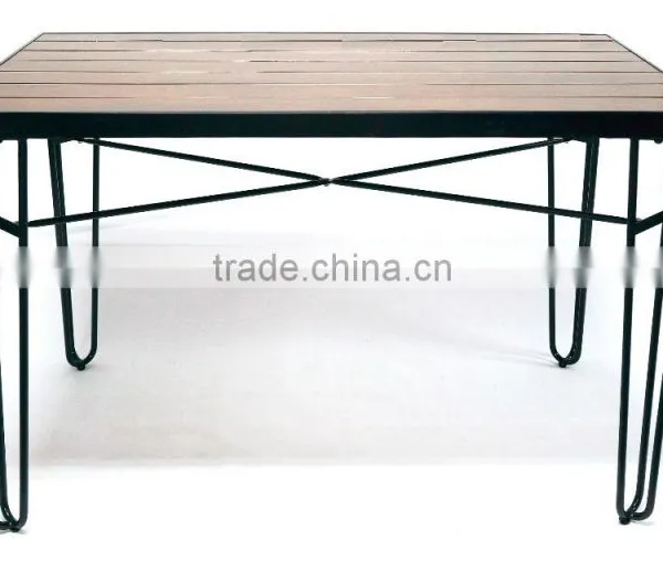 Cafe /restaurant Wooden Round Dining Table, Outdoor Wire Base Wooden Top Table photo-3