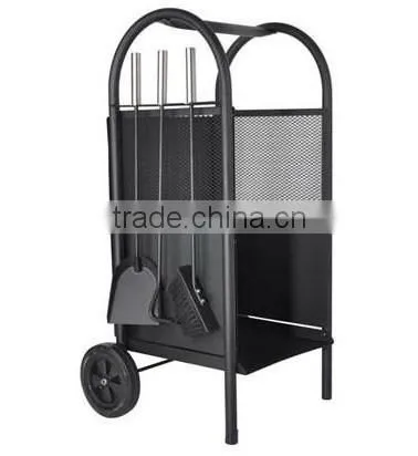 Log Cart With Fireplace Tools, Stainless Steel Handle