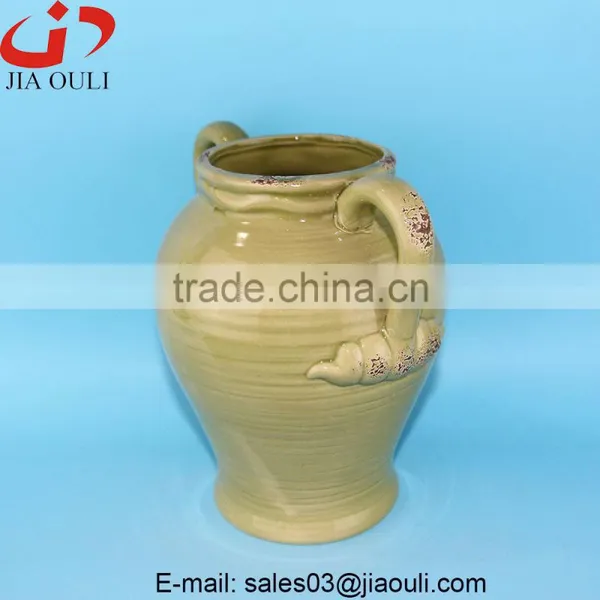 Antique Design Large Grey/Green Ceramic Garden Flower Vase With Handle photo-4
