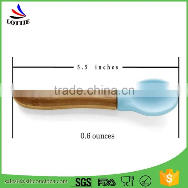 Chinese Manufacturers FDA Food Grade Heat Resistant Safe Eco-friendly Baby Silicone Spoon With Wooden photo-3