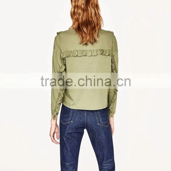 Women Fashion Long Sleeve Frilled T-shirts Tops Printed Round Neck Tops Blouses photo-4