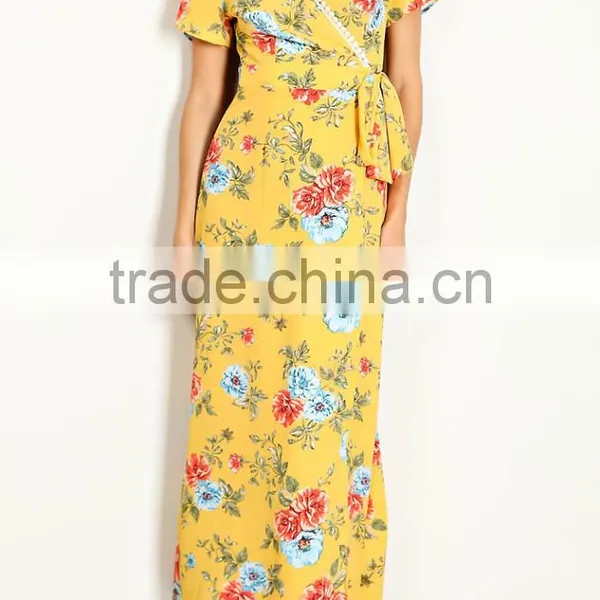Kaftan Dress Beach Wear Women 95% POLYESTER 5% SPANDEX FLORAL PRINT SURPLICE RIBBON TIE MAXI DRESS Evening Gowns Long photo-3