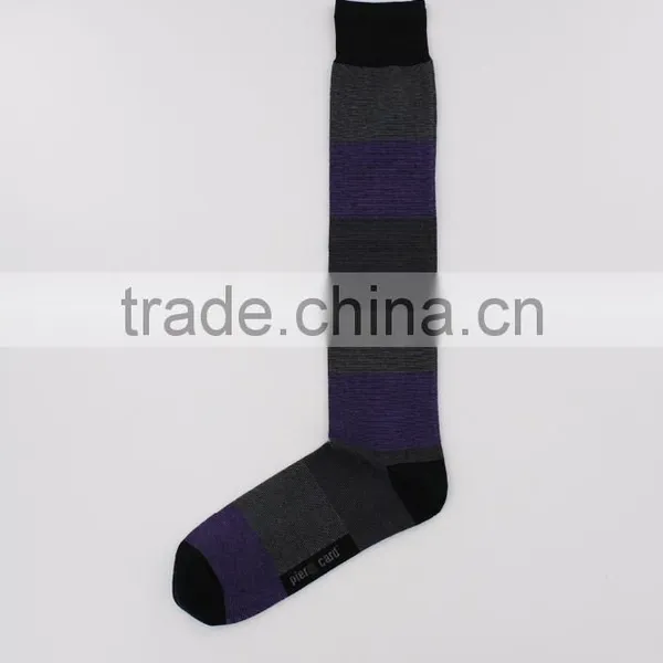 European Size Melanged Cotton Yarn Wide Strip Knee High Socks Women photo-3