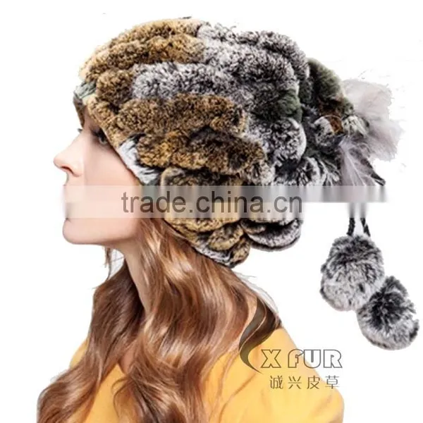 CX-C-68B New Products Wholesale Lady Winter Hat Rex Rabbit Knitted Hat / Snood photo-4