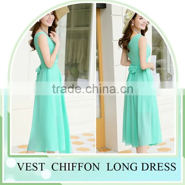 2016 Summer Hot Sale Sleeveless V Neck Long Dress Skirt for Girls Beach Dress photo-6