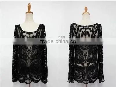 Summer Gouhua Openwork Lace Blouse Lace Openwork Short Blouse Female Temperament Lace Blouse photo-2