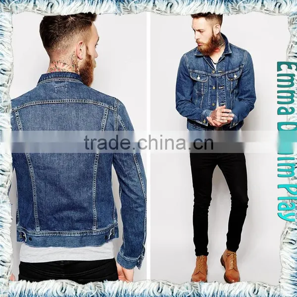 2015 New Design Mens Light Bleach Washing Blue Denim Short Jackets photo-2