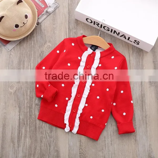 Beautiful Dot Pattern Wool Handmade Latest Designs Kids Sweater for Girls