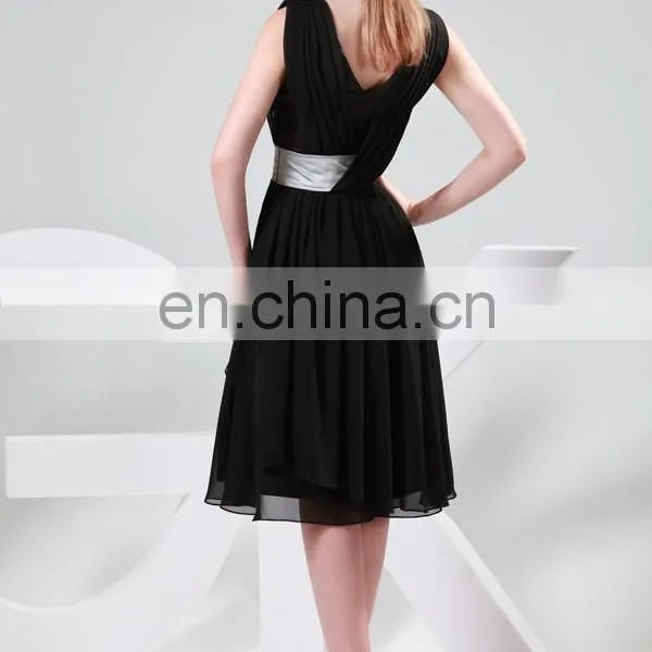 2015 Grace Karin V-Neck Sleeveless Chiffon Knee Length Black Evening Party Dresses CL4361 photo-3