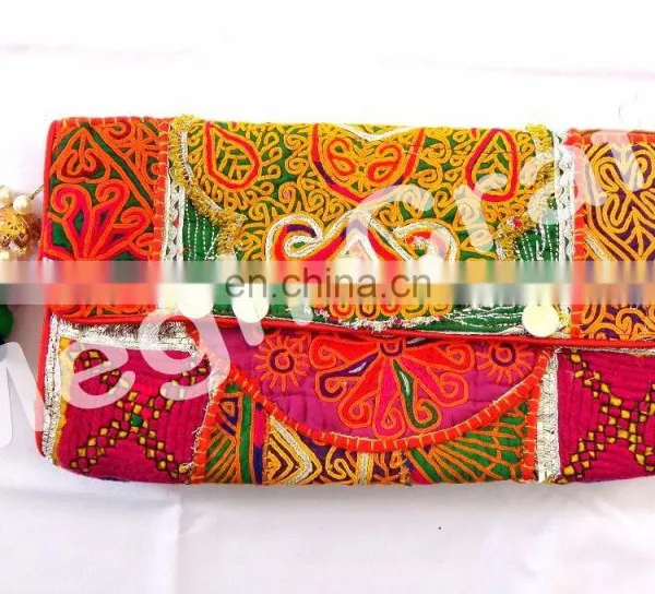 Wholesale Gypsy Kutch Embroidered Coin Clutch- Bohemian Tribal Clutch Purse -Vintage Tribal Embroidered Clutch photo-6