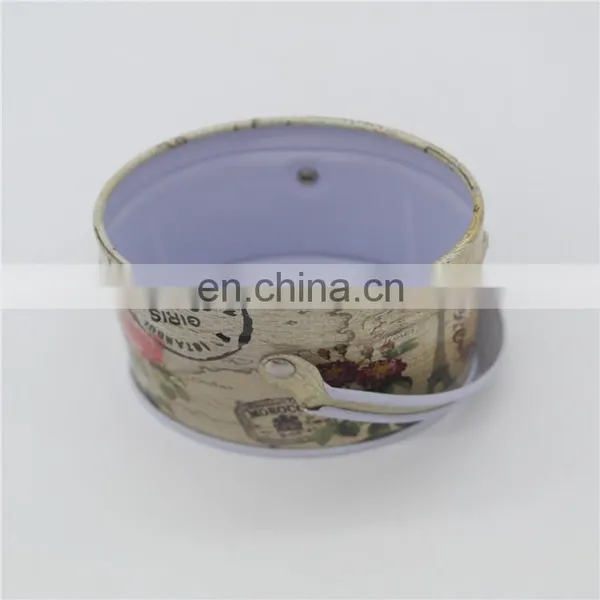 New Style Empty Cute Small Flat Round Cookie Tin Box Can With Handle photo-3
