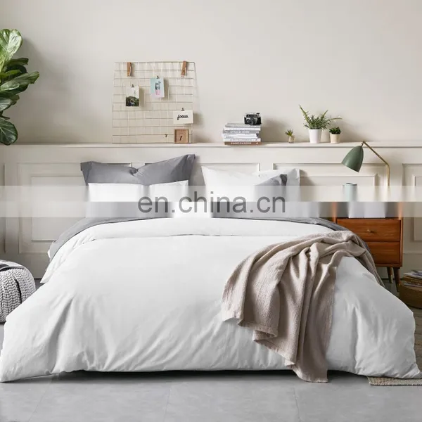 Fashionable Cotton Washed Double White Cream Duvet Cover Set For Bedding Room photo-2