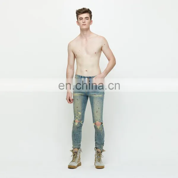 DiZNEW Custom Skiny Splash Paint Splatter Hole Repair Detail Jeans Men photo-6