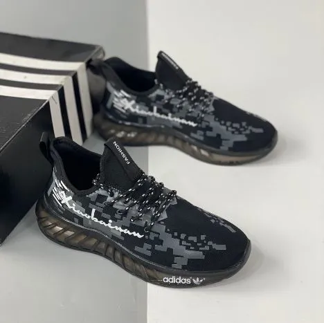Adidas Knitted Running Shoes in Black/White For Sale photo-2
