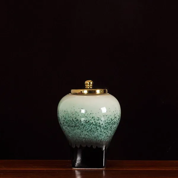 Modern Creative Chinese Jingdezhen Green Storage Jar Ceramic Vase With Lid For Indoor photo-3