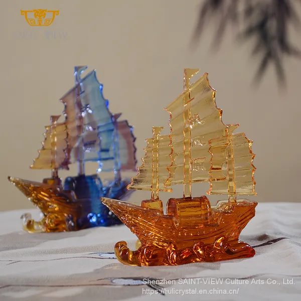 Home Craft Accessory Liuli Crystal Fengshui Decorative Blessing Dragon Boat Craft Good Luck Ornaments Factory photo-4