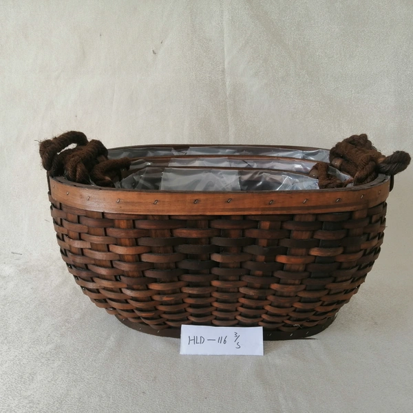 Brown Willow Basket With Plastic Liners Wicker Laundry Basket photo-2