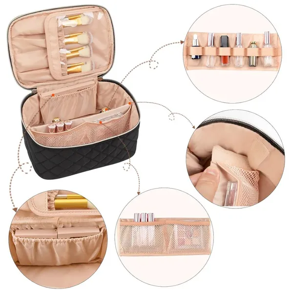 Large Capacity Travel Makeup Case Organizer, Rhombus Black for Lady photo-2
