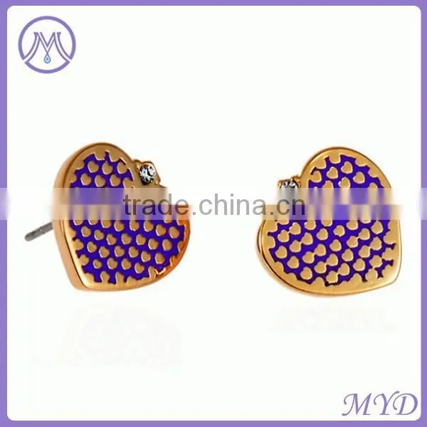 Copper/brass Heart Shaped Enamel Stud Earrings For Ladies photo-2