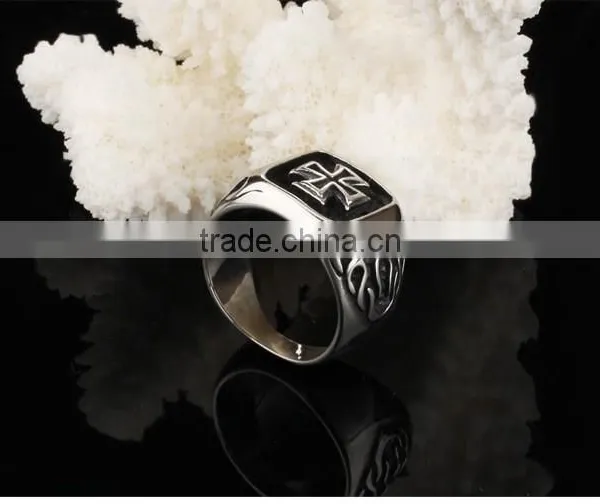 Man Stainless Steel Exaggerate Rings Flame Cross Fashion Punk Rock Roll Rings Boyfriend Gift photo-5