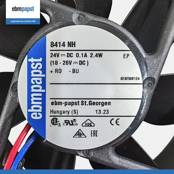 EBM 8414NH Electric DC Duct Axial Fan 80x80x25mm 24V 3600RPM 79m/h Strong Wind Power Energy Saving PA Plastic Impeller