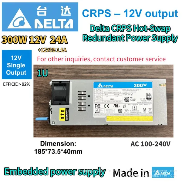 Delta CRPS DPS‑300AB‑102 300W Server Power Supply 80PLUS Gold Efficiency
