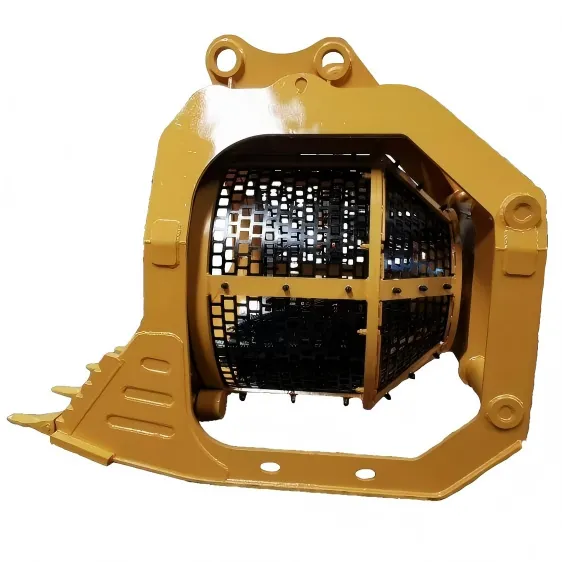 30T Excavator Screening Bucket Rotating Drum Trommel Slot Mesh Dual Drive Bolt-On Teeth Industrial Yellow