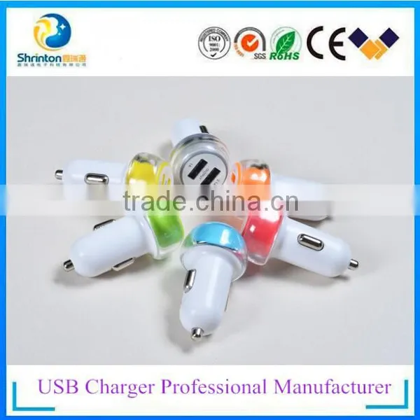 Dual Usb Car Charger Adaptor, Black, White With LED Light photo-2
