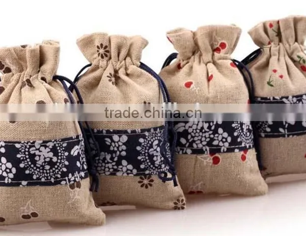 Welcome Customized Print Logo Linen Fibric Gift Jewelry Bag,small Giveaway Drawstring Bear Linen Present Bag photo-4