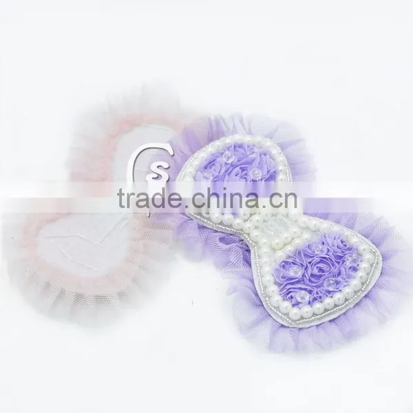 5" Chiffon Pearl Bows With Tulle Embellished With Beads and Sparkle Stones Quality Choice photo-4