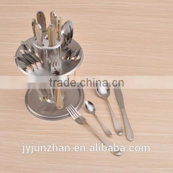 Gold Plated With Sand Blasting 24pcs Cutlery Sets With ss Shelf and Low Price photo-5