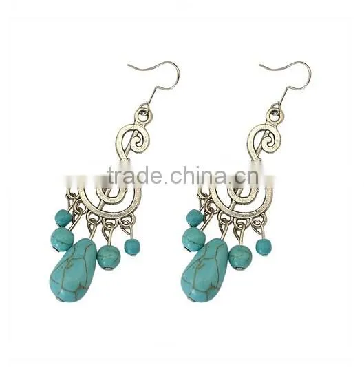 Vintage Music Notes Shape Turquoise Pendant Earrings Jewelry For Women photo-3