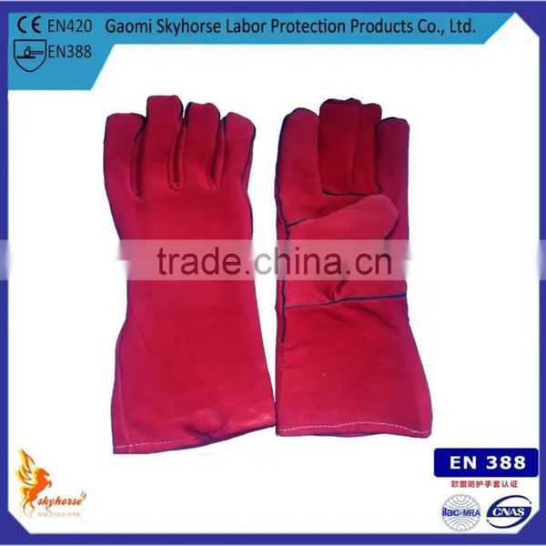 14 Inch Leather Gloves Made in China, Red Welding Leather Gloves
