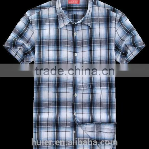Mens T-shirt Yarn Dyed Cotton Checks Plaids Shirts photo-3