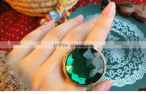 Green Big Round Gemstone Cutting Flower Vintage Ring Jewelry For Women photo-3