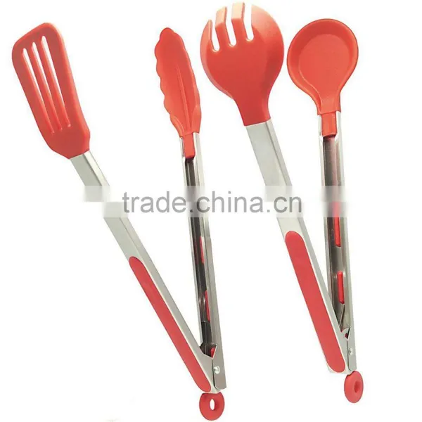 Food Multifunction Hand Long Stainless Steel Silicone Kitchen BBQ Tongs photo-3