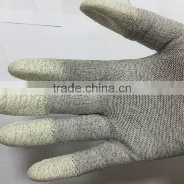 DDsafety Hot Sale PU Gloves Carbon Fiber Liner Knit Wrist White PU Coated On Finger photo-3