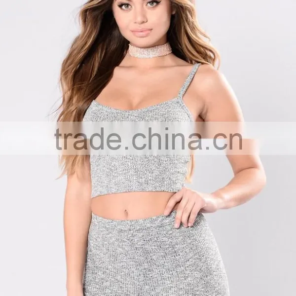 Two Piece Outfits Women Spaghetti Straps Heathered Ribbed Crop Top Sweatpants Jogger 2 Piece Men Women Suits photo-5