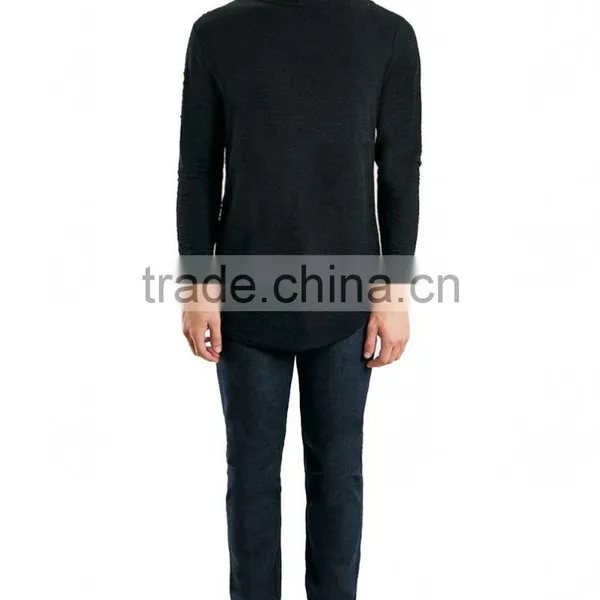Comfortable Wearing Longline Autumn Bottom t Shirt Custom Plain Black Long Sleeves Oversized t Shirt for Man photo-3