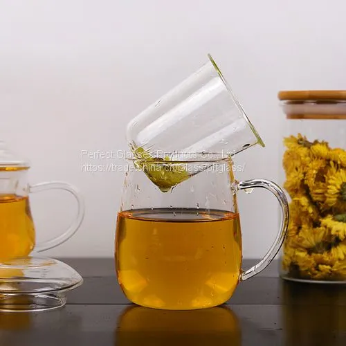Glass Cup Kungfu Tea Cup Three Part Glass Cup Filter Glass Cup Coffee Cup Milk Cup Juice Cup for Hotel and Resturant photo-2