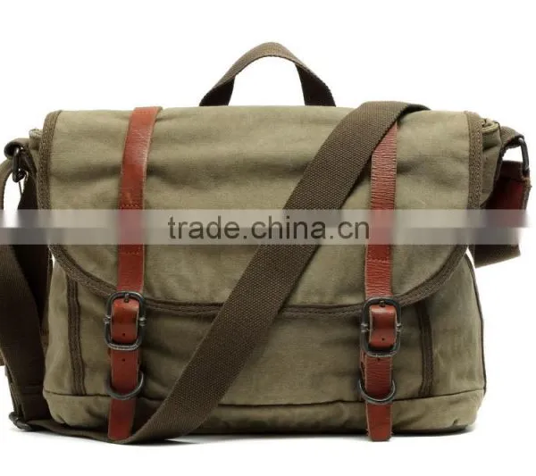 Unisex,Vintage Casual Cotton Canvas Leather Haversack Messenger Bag Courier Bag Haversack, Bookbag ,Shoulder Bag For Men & Women photo-2